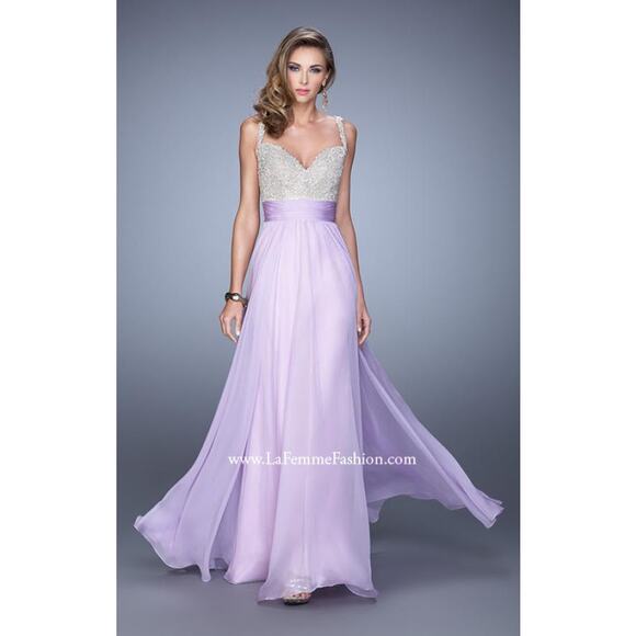 La Femme Prom Dress SZ 6 Pale Purple Formal Gown Embellished Lace Top Sleeveless - Picture 2 of 14